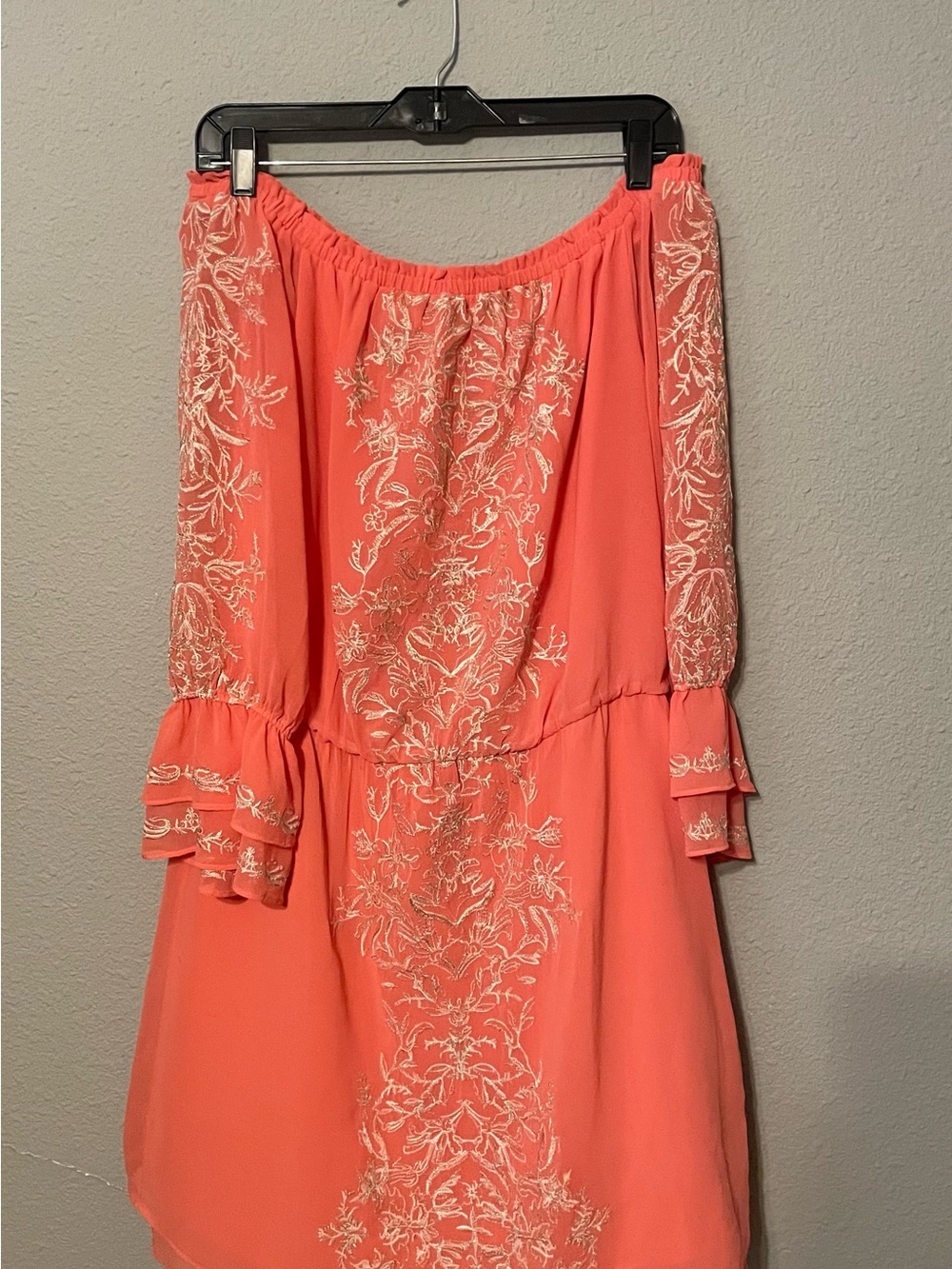 Embroidered Off-Shoulder Coral dress